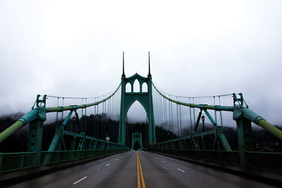 St johns bridge against sky during foggy weather