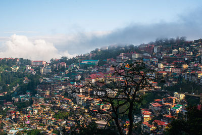 High angle view of townscape against sky