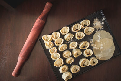 High angle view of cookies on table