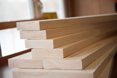 Close-up of stacked wooden planks