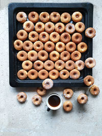 High angle view of coffee beans on table