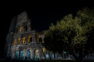 Low angle view of building at night