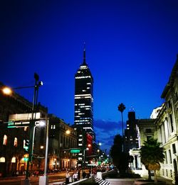 View of city lit up at night