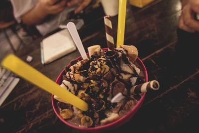 Close-up of ice cream on table