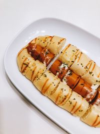 High angle view of food in plate on table