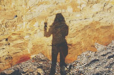 Shadow of man on rock formation