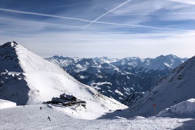 Scenic view of snowcapped mountains against sky