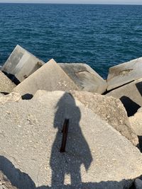 High angle view of shadow on beach