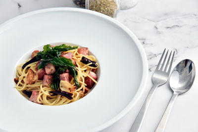 High angle view of meal served in plate