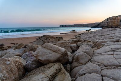 Scenic view of sea against sky during sunset