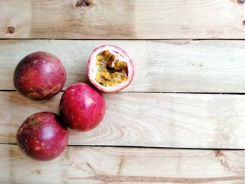 High angle view of apples on table
