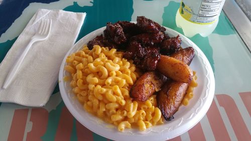 Close-up of food in plate on table