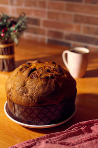 Close-up of panettone on table