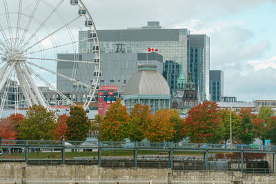 Ferris wheel against buildings in city