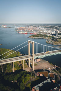 Aerial view of bridge over river