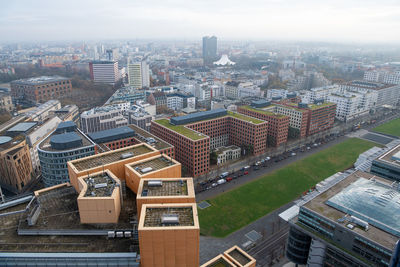High angle view of buildings in city