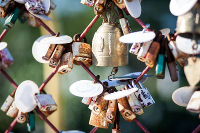 Close-up of padlocks hanging