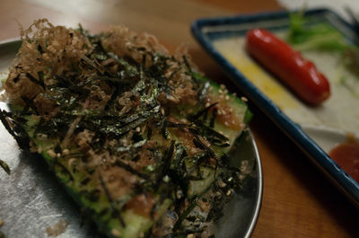 High angle view of food on table