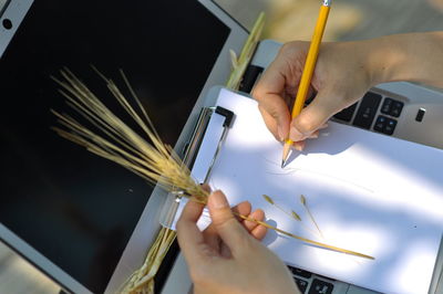 Midsection of person working on table