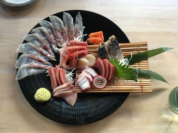 High angle view of fish on table