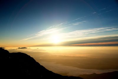 Scenic view of silhouette mountains against sky at sunset