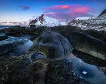 Scenic view of snowcapped mountains against sky