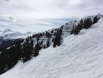 Snow covered landscape against sky