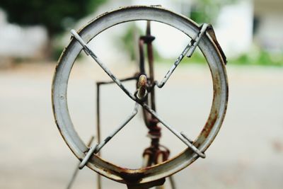 Close-up of clock on rusty metal