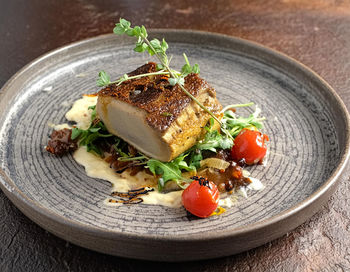 Close-up of food in plate on table