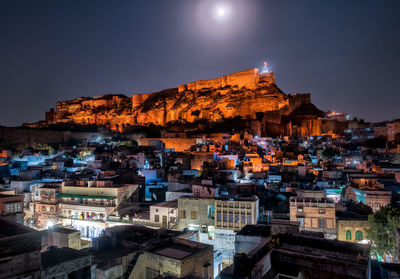 Illuminated buildings at night