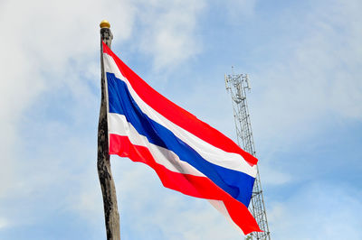 Low angle view of flag against sky