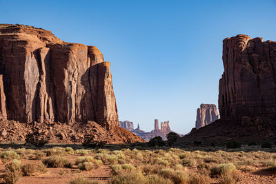 Rock formations on landscape against clear sky