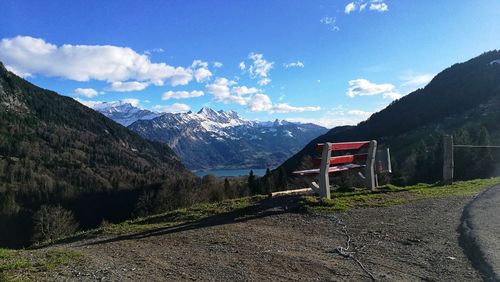 Scenic view of snowcapped mountains against sky