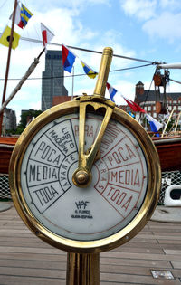 Close-up of engine order telegraph in ship