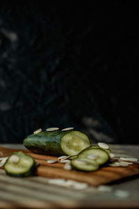 Close-up of fruits on cutting board