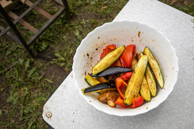 High angle view of food in plate