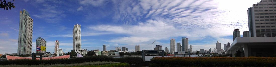 Panoramic view of cityscape against sky