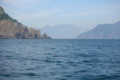 Scenic view of sea and mountains