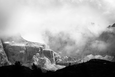 Panoramic view of mountain range against sky