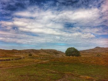 Scenic view of landscape against cloudy sky