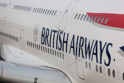 Close-up of text on airplane