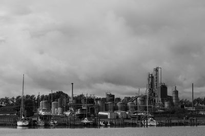 Panoramic view of factory against sky