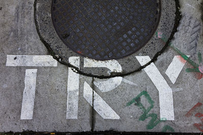 High angle view of manhole