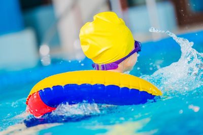 Close-up of yellow underwater in swimming pool