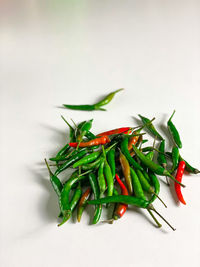 Close-up of red chili pepper against white background