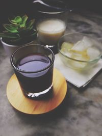 High angle view of tea on table