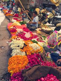 High angle view of people at market stall