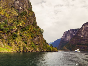 Scenic view of river against cloudy sky