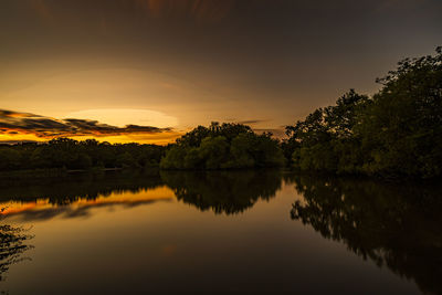 Scenic view of lake against sky during sunset