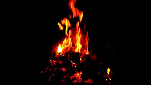 Close-up of fire in the dark